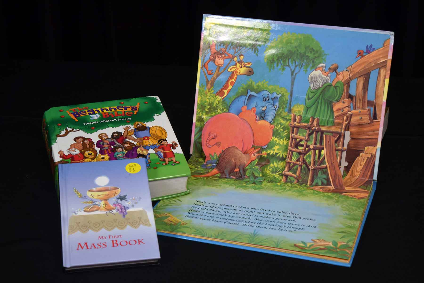 B8_Childrens_books_--_the_Amazing_story_of_Noah's_Ark,_Beginner's_Bible,_My_first_Mass_Book_ccml.jpg